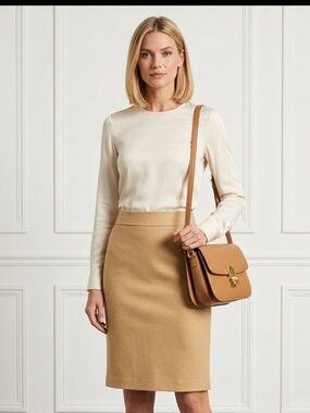 Talbots Petites Camel colour fully lined Pencil Skirt Size 6P